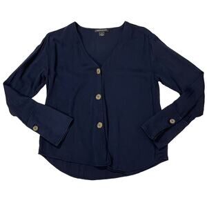 SOMETHING NAVY Pretty Button Through Top - Navy Blue - XS